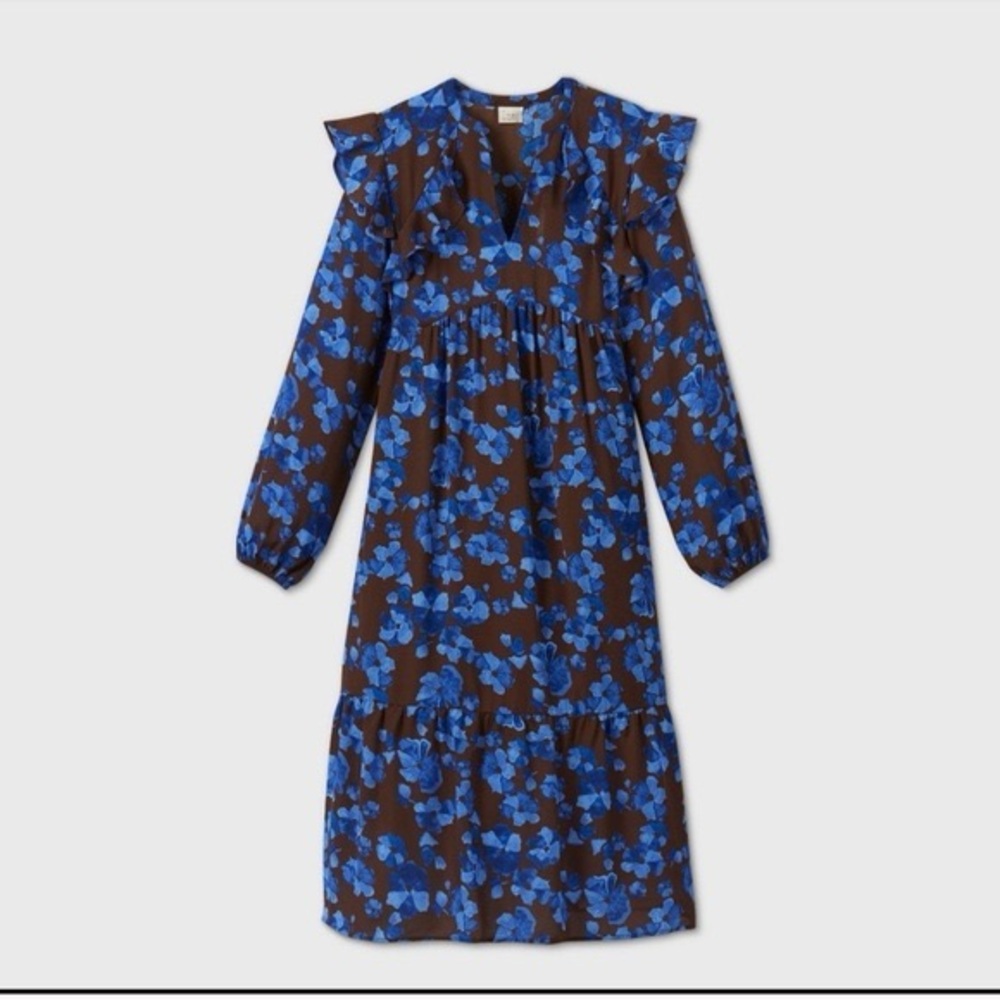 Floral A New Day Dress with Blue and Brown Pattern